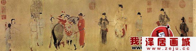 钱选的杨贵妃画像图片《杨贵妃上马图》-宋末元初人物工笔国画珍品