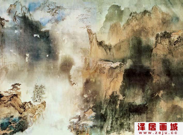 张大千《庐山图》巨幅山水画长卷局部高清图一