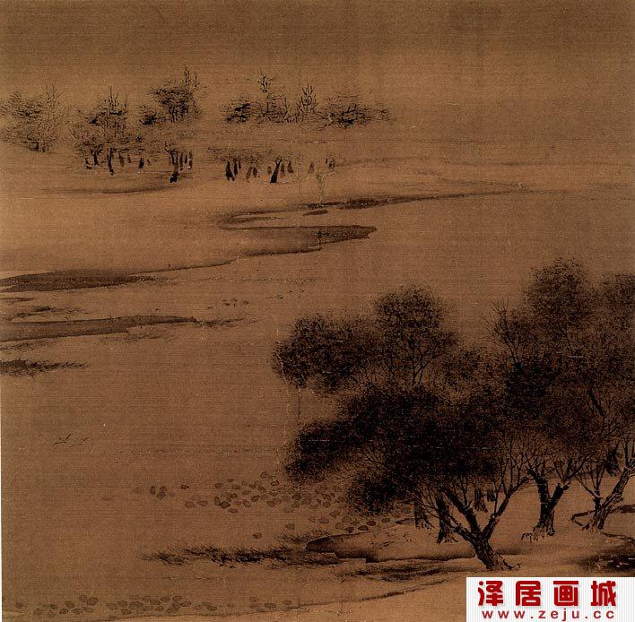 惠崇《沙汀丛树图》_宋代描绘荒漠的山水小景画高清大图