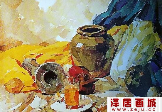 陶罐、土豆、白菜静物组合水粉画教程详解