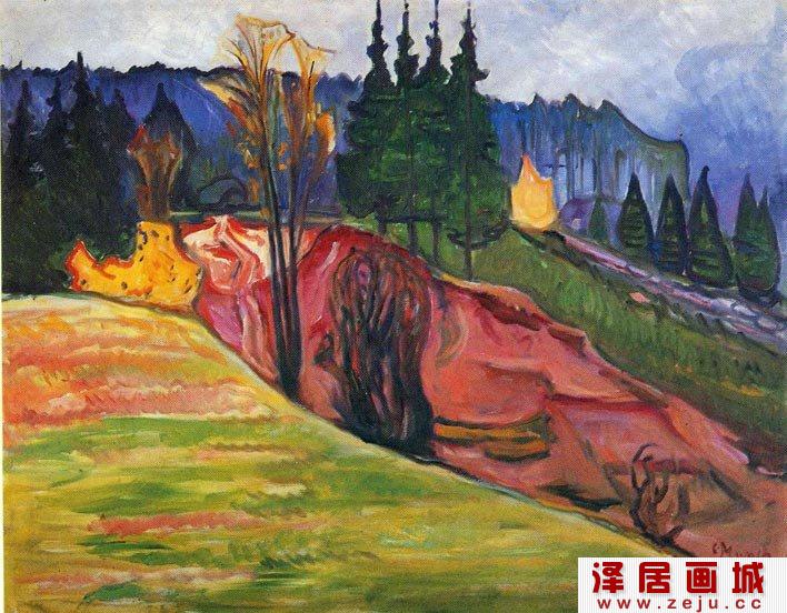 蒙克《图林根森林》_描绘德国图林根州森林的风景油画作品