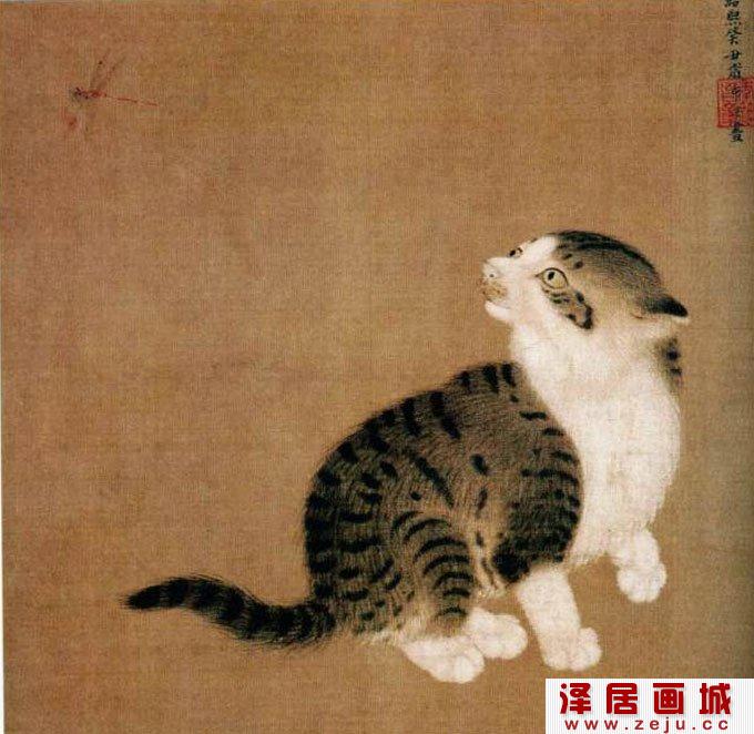 李迪《狸奴蜻蜓图》_描绘猫和蜻蜓的宋代工笔画名画