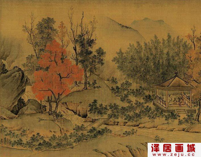 宋代赵令穰人物山水画《陶潜赏菊图》局部高清大图
