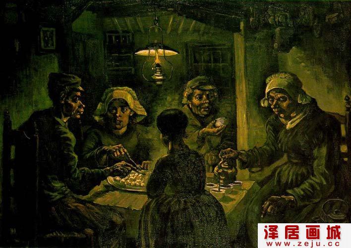 梵高《吃马铃薯的人》，梵高吃土豆的人油画