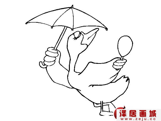 小鸭子简笔画之打着太阳伞的鸭妈妈