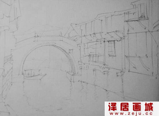 江南拱桥风景水彩画教程