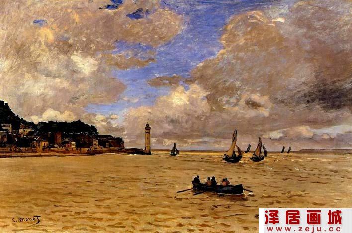 莫奈《翁费勒的塞纳河口》风景油画欣赏