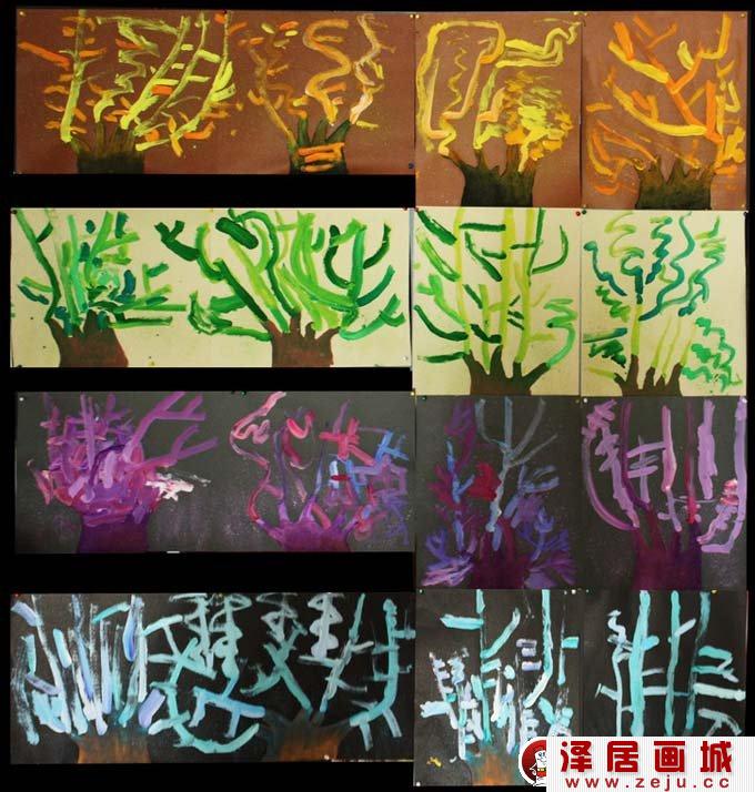 树,儿童水粉画,儿童水粉画,幼儿园