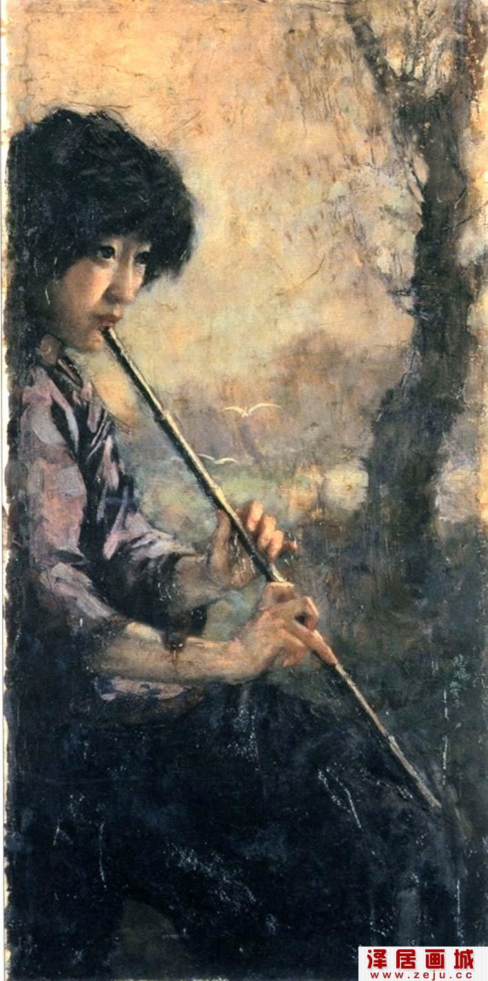 徐悲鸿《箫声》_中国画意境之美与西方油画艺术完美结合的人物画