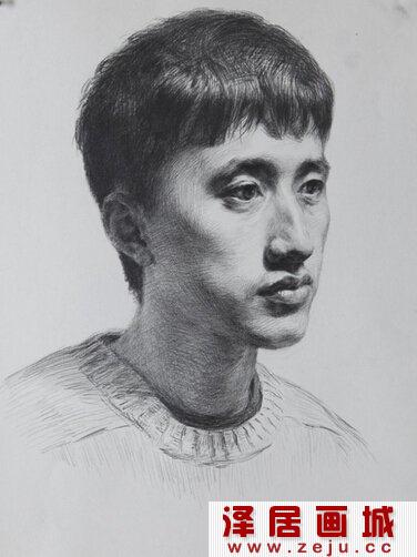 素描头像：男青年正侧面头像素描步骤