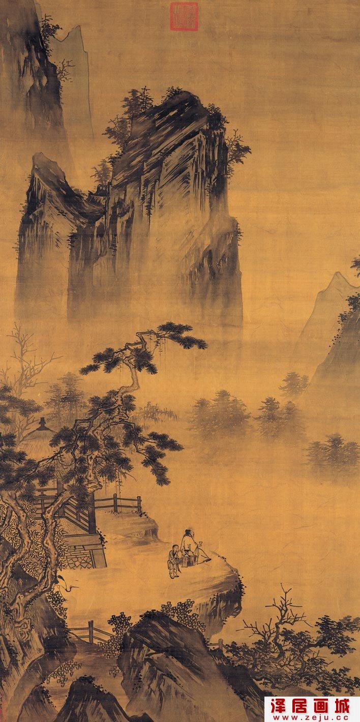 马远/钟礼《举杯玩月图》_李白“举杯邀明月,对影成三人”诗意图山水画