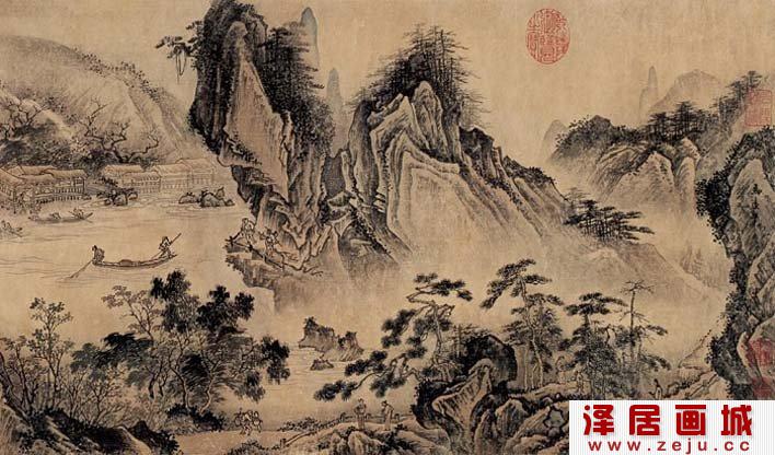 马远水墨山水画《溪山秋爽图》第一段高清大图欣赏