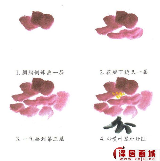 四步教小朋友画简单的国画牡丹