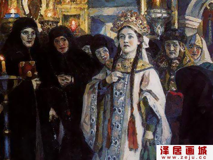 苏里科夫《公主访问女修道院》局部高清大图