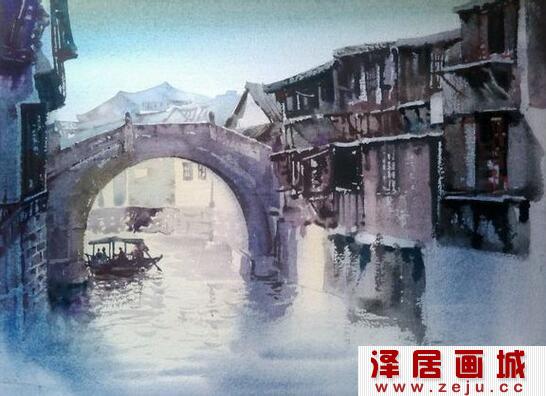 江南拱桥风景水彩画教程