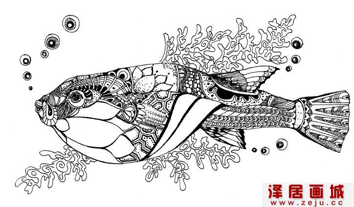 黑白画鲤鱼