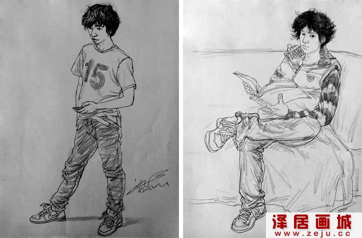 人物速写图片，央美天美速写第一名刘旭人物速写作品