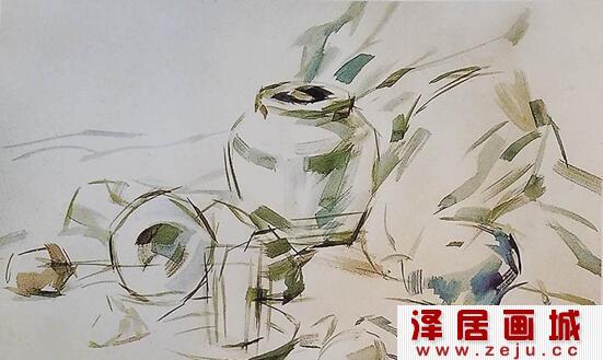 陶罐、土豆、白菜静物组合水粉画教程详解