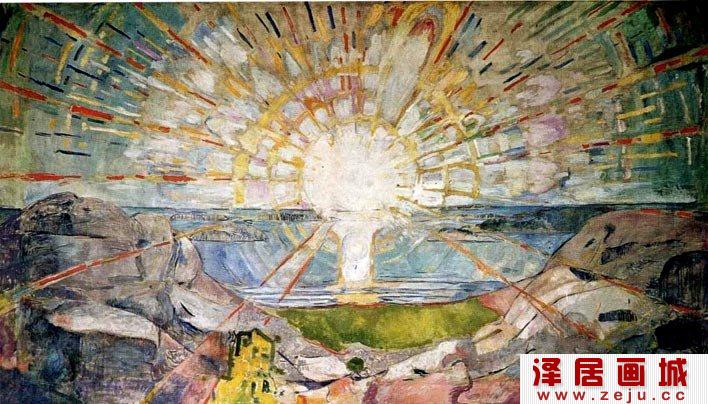 蒙克《太阳/晨曦》蒙克阳光明亮的巨幅壁画作品