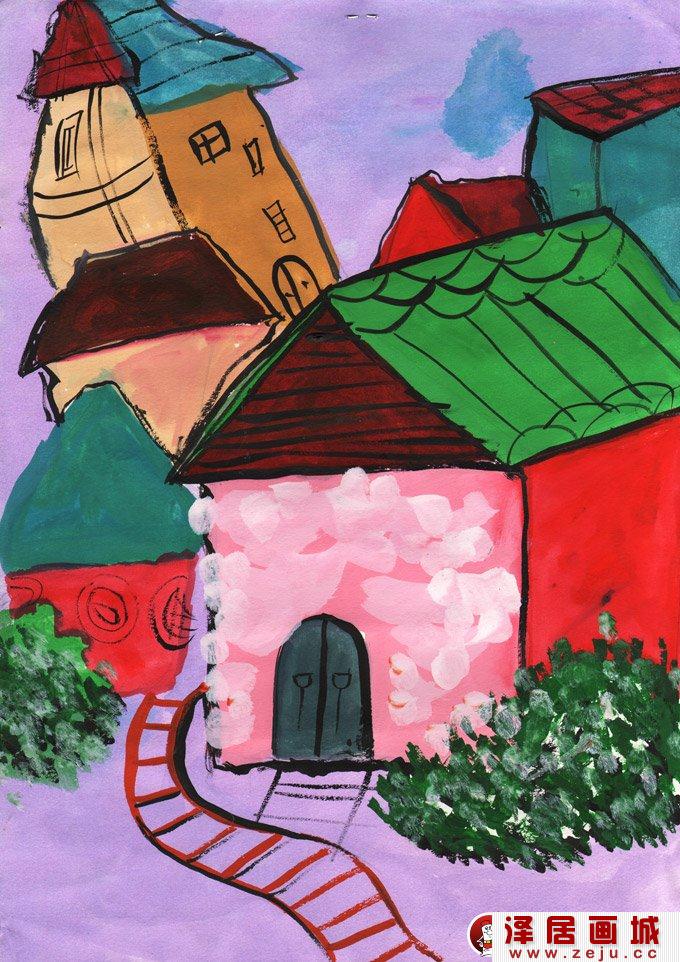 水粉画风景:乡村小院--2012“金鹰杯”儿童画大赛参赛作品
