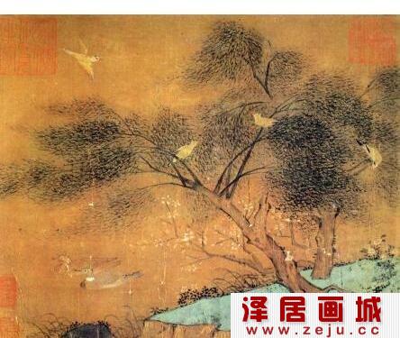 黄荃花鸟画芳溆春禽册页