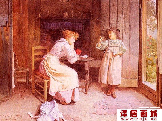 《思考中的母亲》-史密斯水彩画作品鉴赏