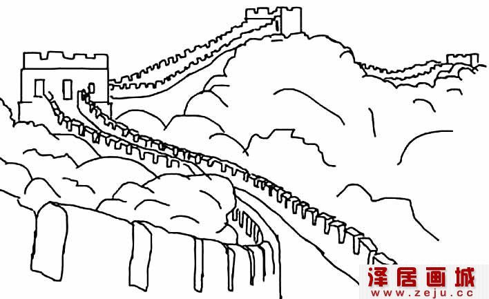 长城简笔画图片，万里长城线描画简笔画图片
