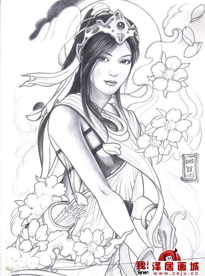 动漫人物素描：动漫美女素描图片欣赏组图