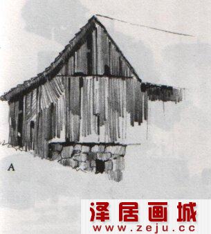 素描风景画篱笆房子