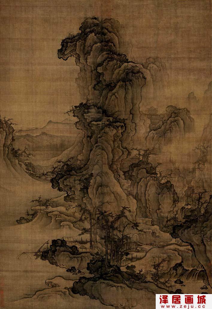 郭熙《秋山行旅图》山水名画高清大图，风景水墨画