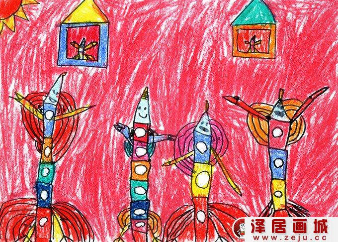 彩色铅笔卡通画《铅笔之歌》5岁儿童画