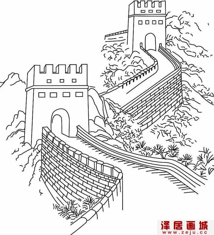 长城简笔画图片，万里长城线描画简笔画图片