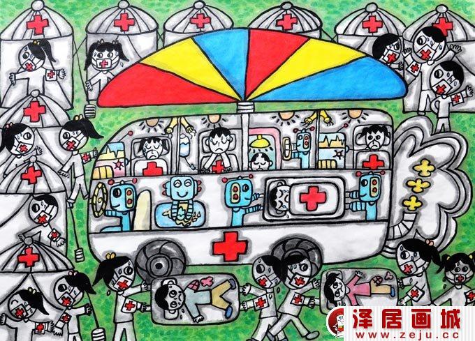 小学生科幻画一等奖:交通工具科幻画《灾难救助飞行车》