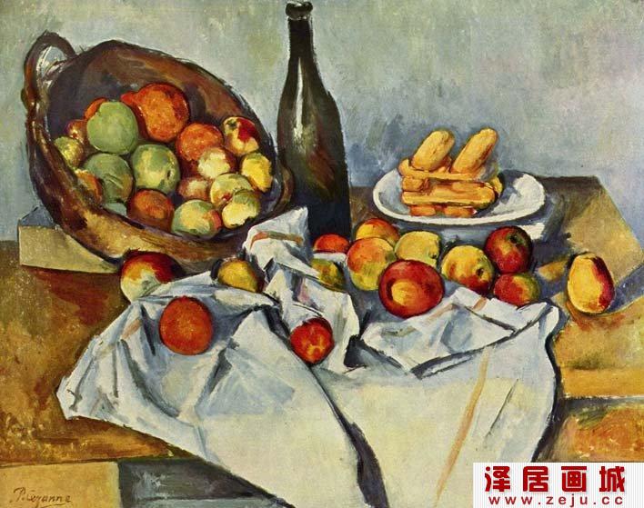 静物苹果篮子_塞尚静物油画名画