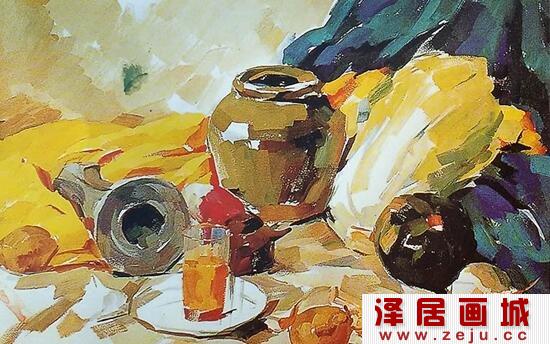 陶罐、土豆、白菜静物组合水粉画教程详解