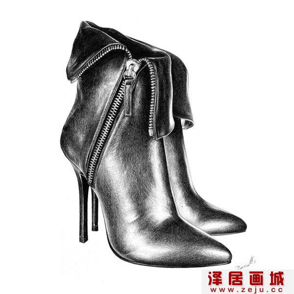 皮鞋静物素描作品