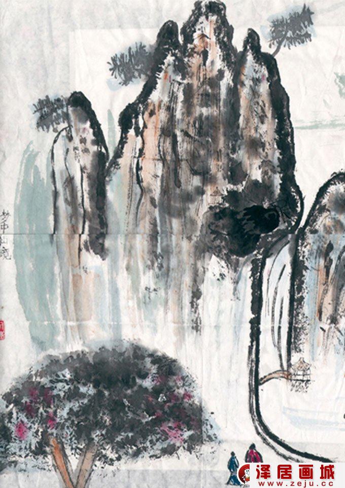 13岁儿童国画山水画作品：梦中仙境