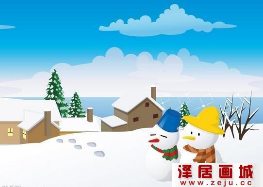 冬天海边的卡通房子