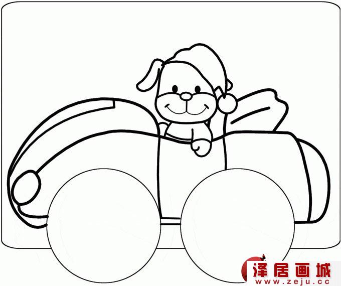 儿童简笔画小汽车大全:小动物坐汽车简笔画图片(1)