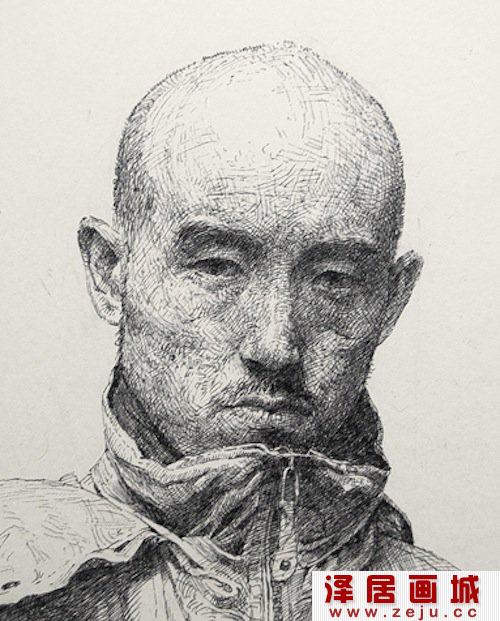 韩国艺术家金基姆的素描头像作品