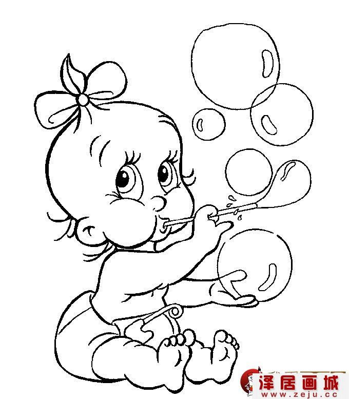 吹泡泡的婴儿宝贝简笔画（2）