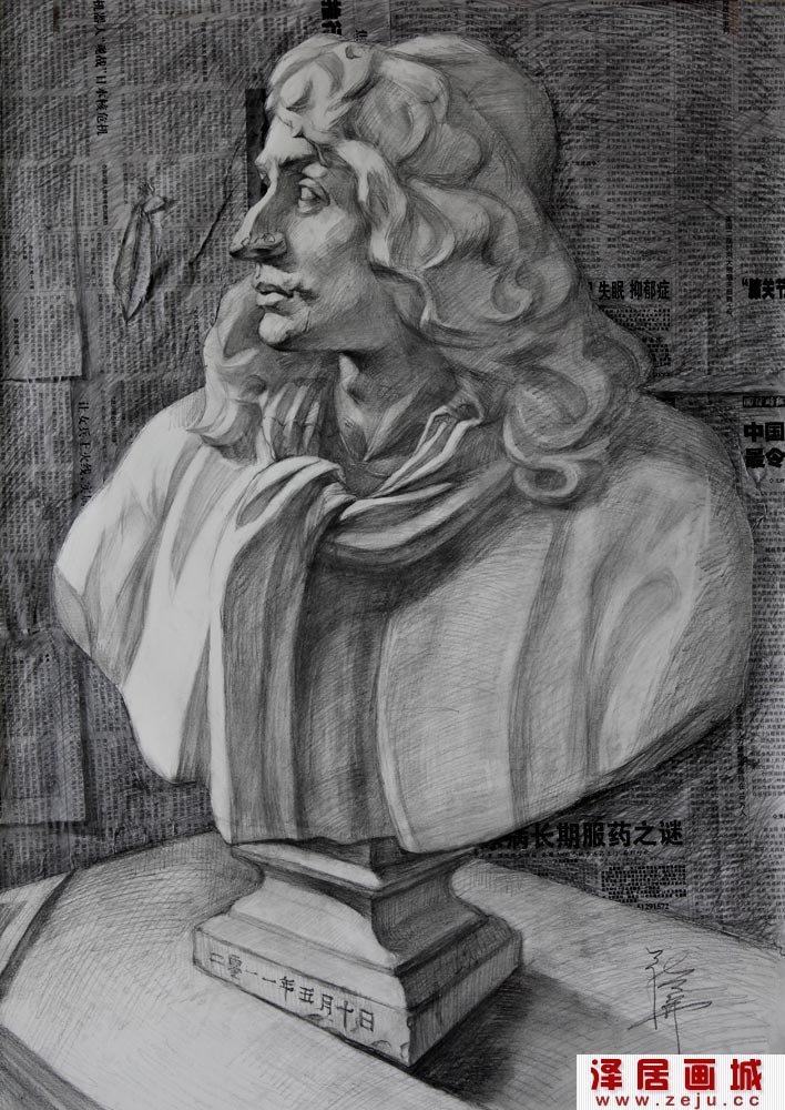 莫里哀胸像石膏像,莫里哀素描头像,石膏素描图片