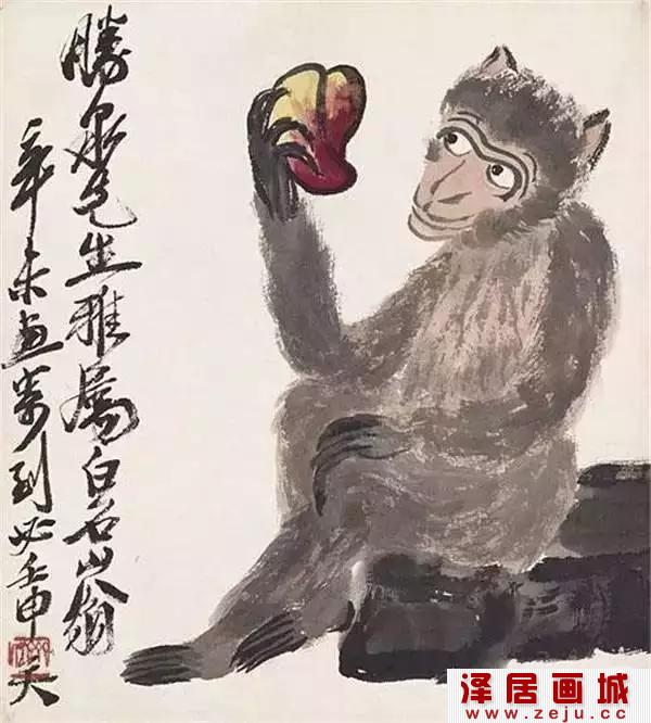 齐白石国画猴子《得寿》