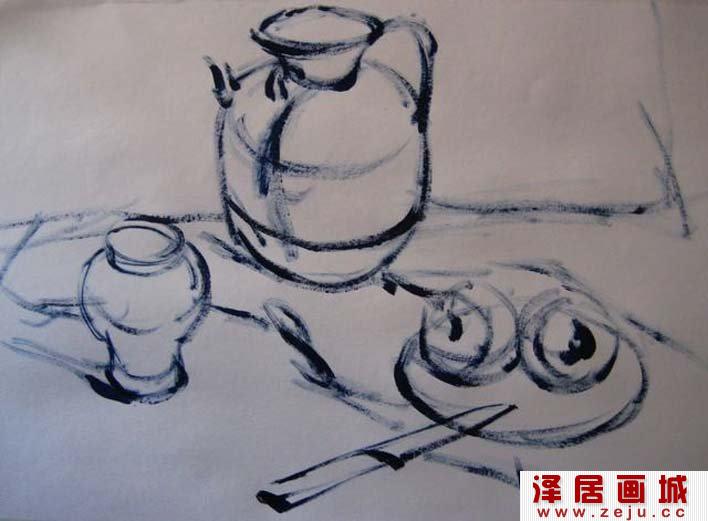 水粉静物图文教程01罐子,盘子,苹果,水果刀静物组合水粉画法