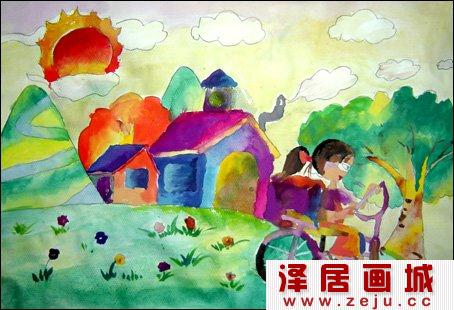 太阳升起的水彩画