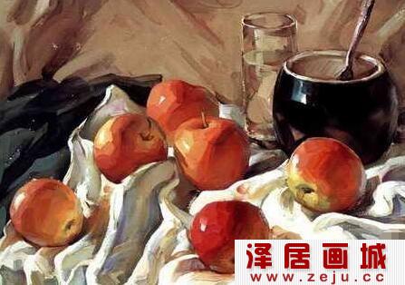 苹果陶罐静物组合水粉画教程步骤