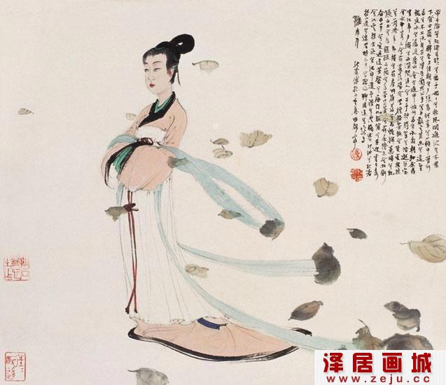 傅抱石《湘夫人图册页》_国画人物屈原夫人湘夫人画像
