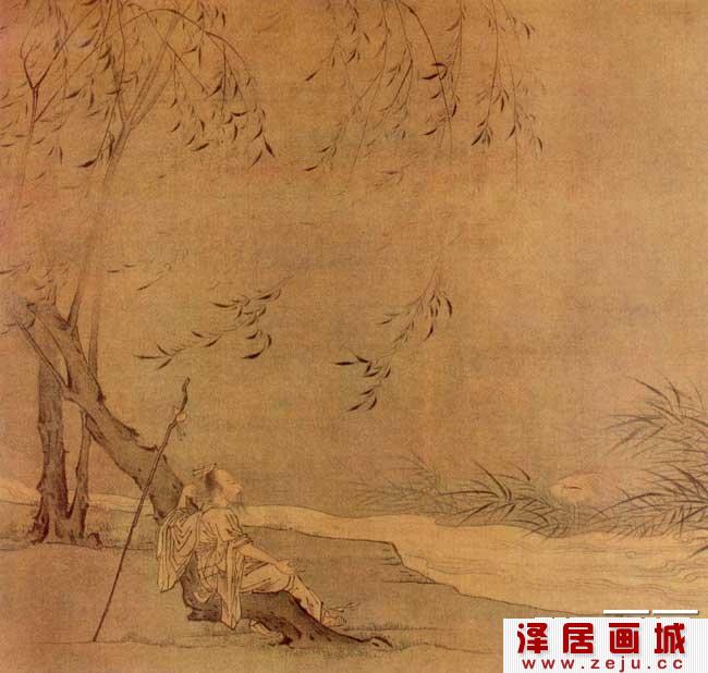 北宋水墨人物名画《柳溪闲憩图》佚名