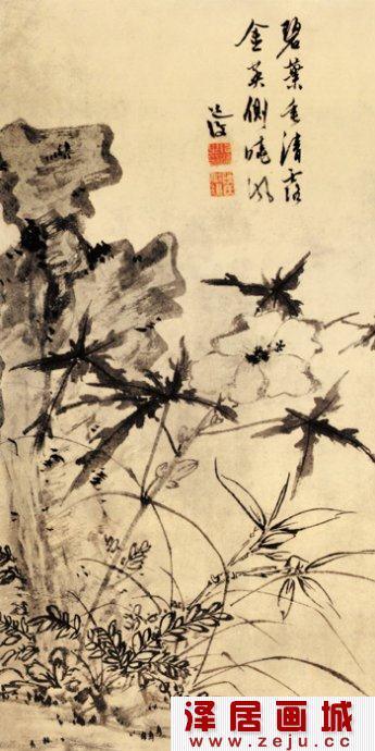 陈淳花鸟画：葵石图