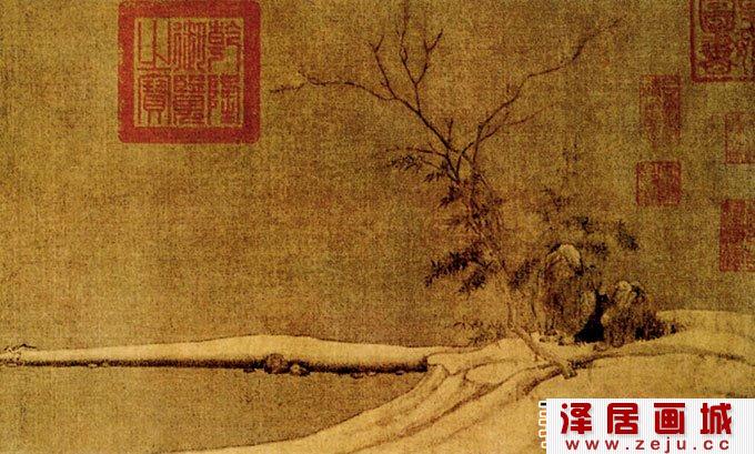 梁师闵《芦汀密雪图》山水画卷局部高清大图一